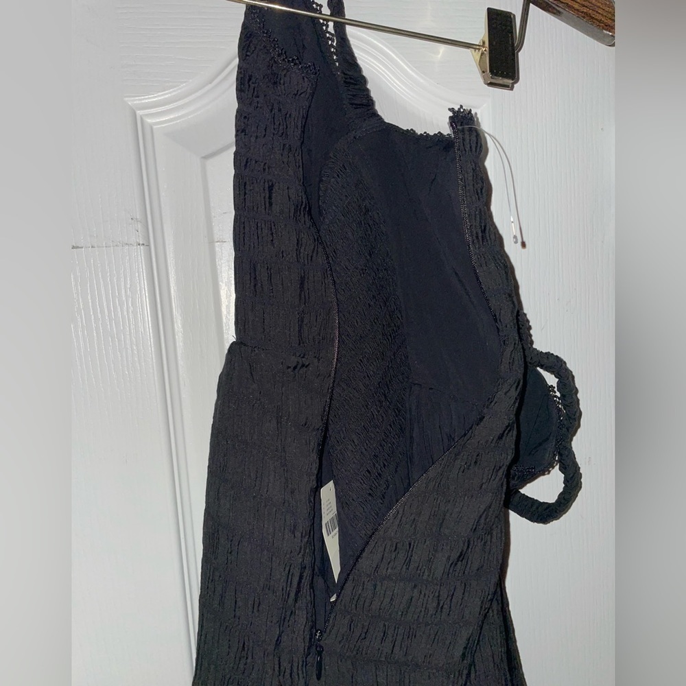 ANTHROPOLOGIE Black Smocked textured midi dress - Picture 8 of 16